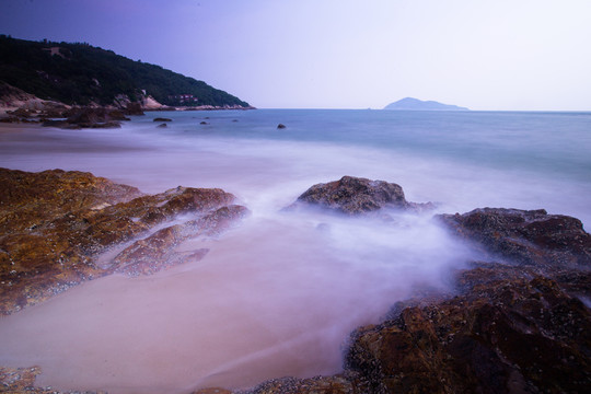 海灘 慢門 礁石 海浪