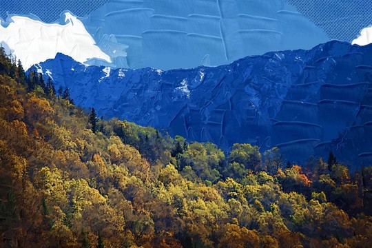 雪山油畫