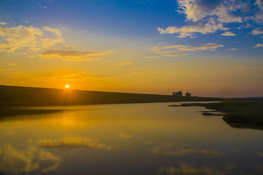 汨羅江濕地大草原日落夕陽