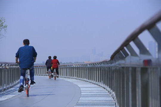 江邊騎共享單車