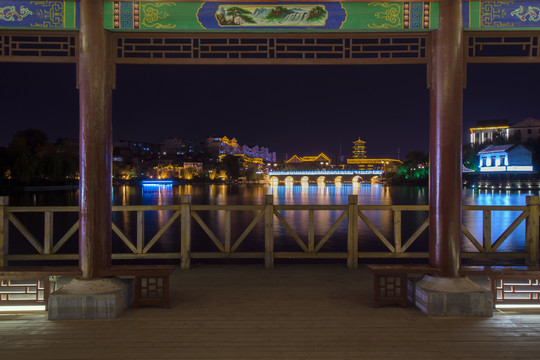 涼亭夜景 平臺背景