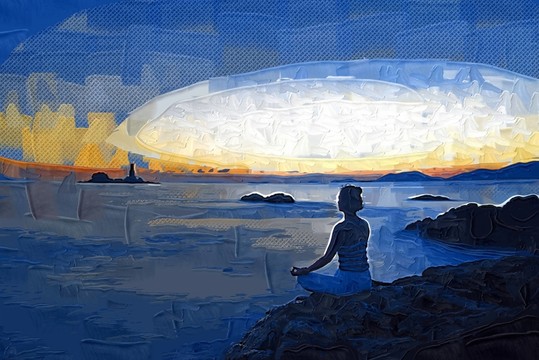 大海 瑜伽 油畫
