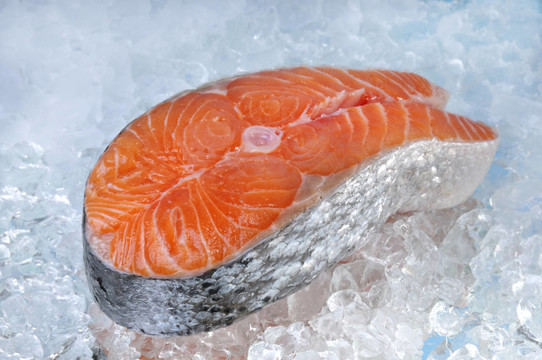 冰上的鮭魚肉排