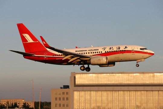 日落時分 飛機(jī)降落 上海航空