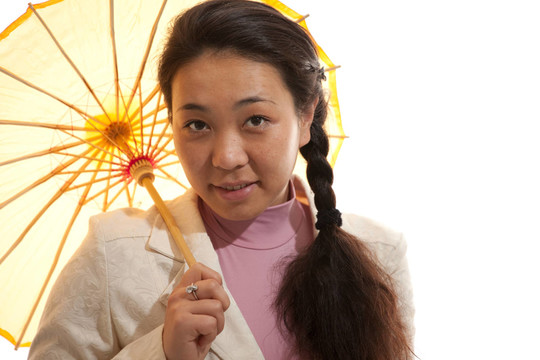 帶傘的亞洲女孩