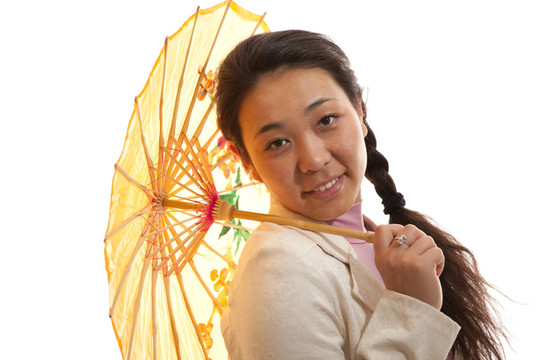 帶傘的亞洲女孩