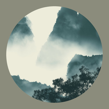 圓形小品水墨山水畫(huà)