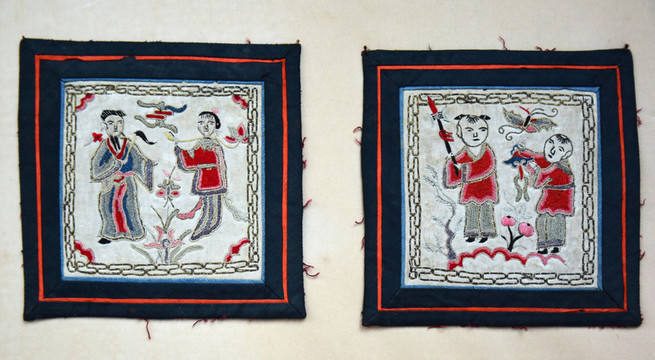 人物刺繡古代方帕圖片