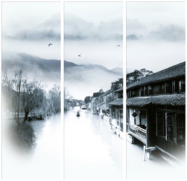 意境水墨三聯(lián)畫