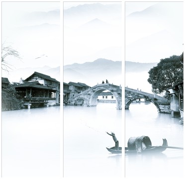 意境水墨三聯(lián)畫