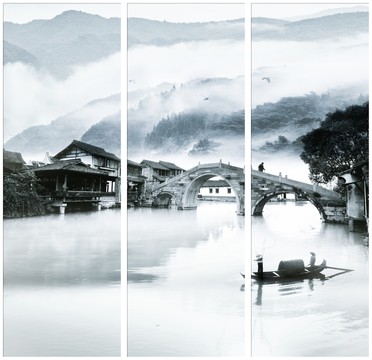 意境水墨三聯(lián)畫
