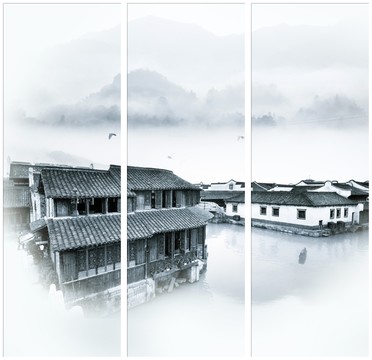 意境水墨三聯(lián)畫