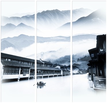 意境水墨三聯(lián)畫
