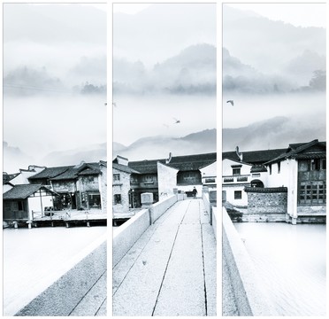 意境水墨三聯(lián)畫