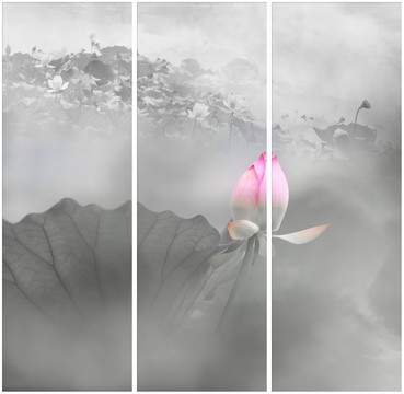 水墨荷花三聯(lián)畫