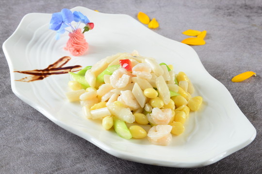 小藕帶白果炒蝦球
