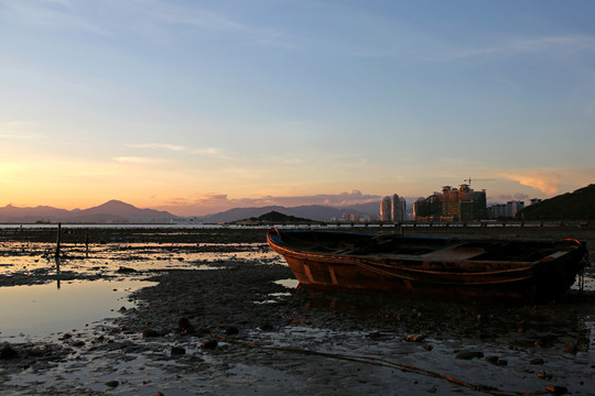 海灘 灘涂 夕陽