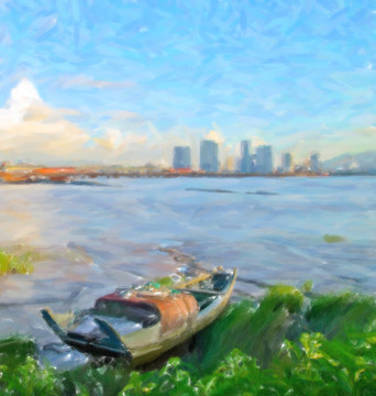 城市 漁船 繪畫(huà)