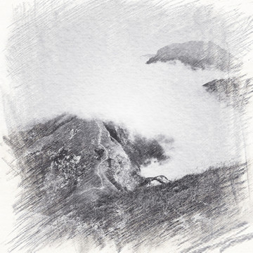 水墨山素描