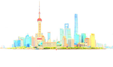 上海陸家嘴彩色線描