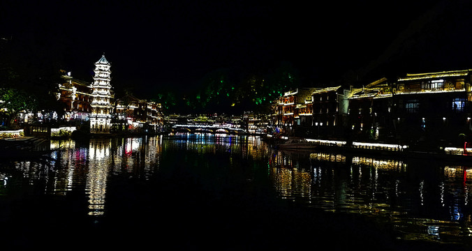城市夜景 旅游景點 水墨畫 城