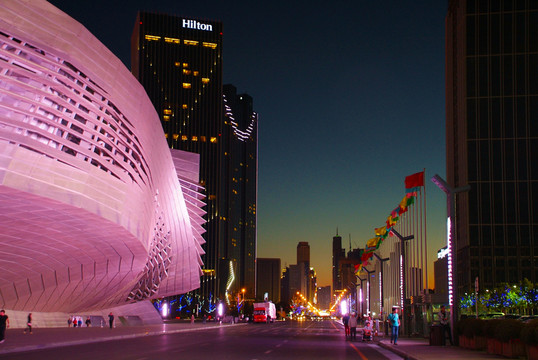 達(dá)沃斯會(huì)議中心建筑璀璨夜景特寫