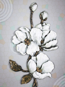 玉蘭花烤瓷浮雕裝飾畫(huà)