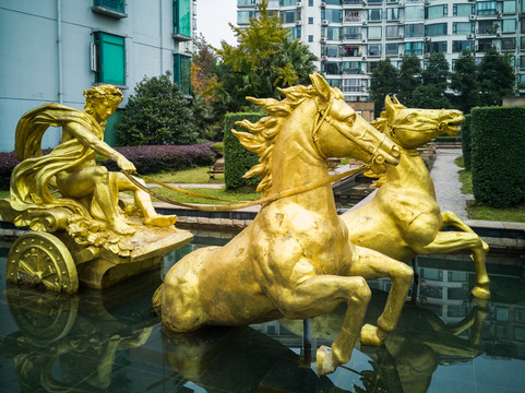 趕馬車 銅雕塑