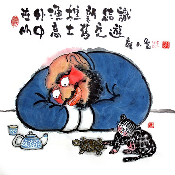 關(guān)中李瘋李海洋國(guó)畫(huà)禪意人物作品
