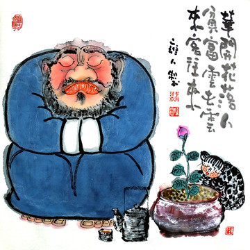 關(guān)中李瘋李海洋國(guó)畫禪意人物作品