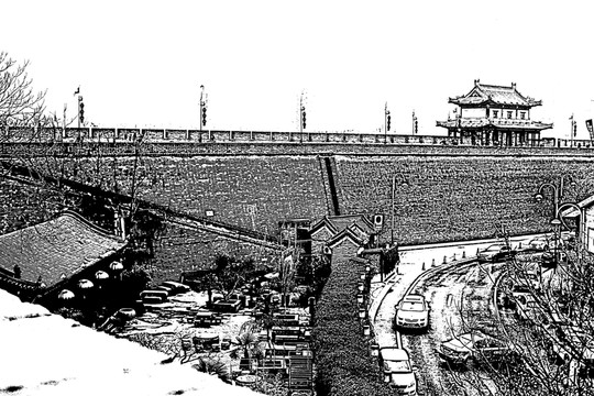 西安城墻雪景老照片 西安老照片