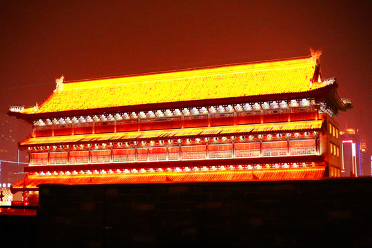 西安城墻南門箭樓夜景 箭樓