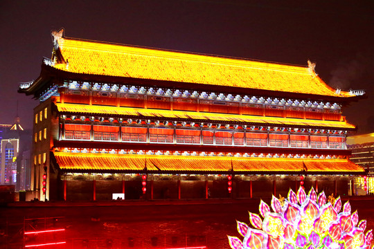 西安城墻南門箭樓夜景 箭樓
