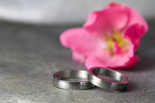 結(jié)婚戒指和粉紅玫瑰