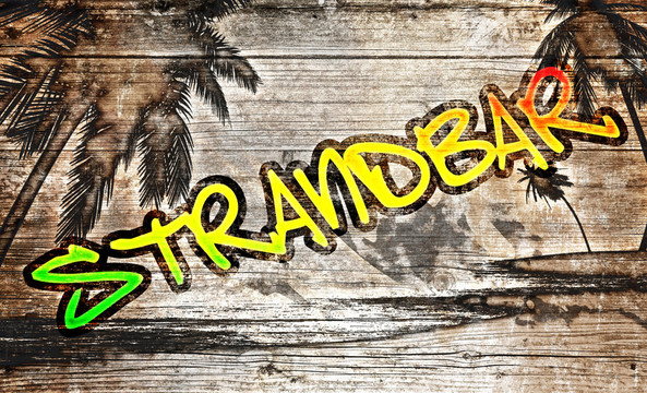 strandbar涂鴉在舊木板上
