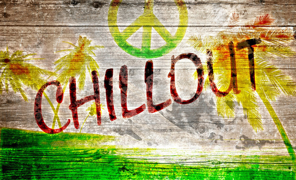 chillout涂鴉在舊木板上