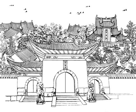 武漢歸元寺線描
