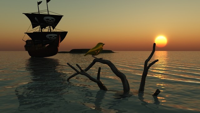 在公海的海盜船