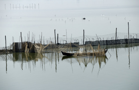 在湖taungthaman上釣魚