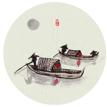 四季江南謐靜的夜水墨江南國畫