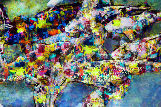 抽象锦鲤鱼油画