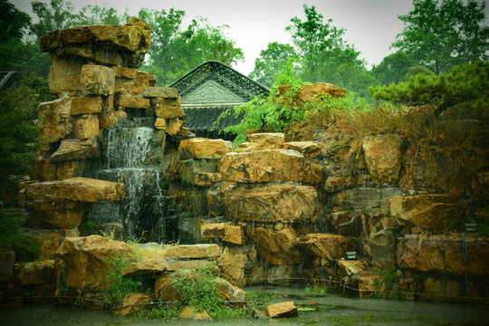 雨中園林高清素材