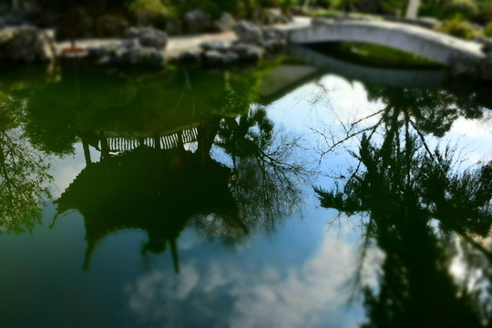 亭臺(tái)倒影特寫(xiě)