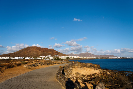 視野，視野，在海邊的長凳，蘭薩羅特島