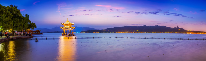 杭州西湖集賢亭夜景 全景大畫(huà)幅