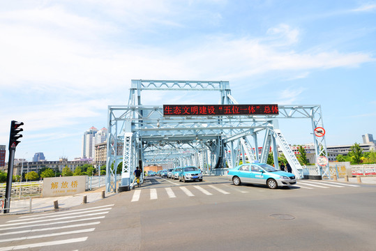 天津 解放橋 橋梁 建筑 藍天