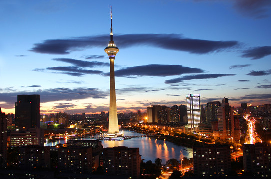 天津 天塔 夜景 俯瞰圖 農(nóng)行