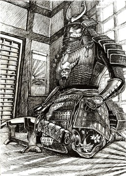 線(xiàn)描日本武士