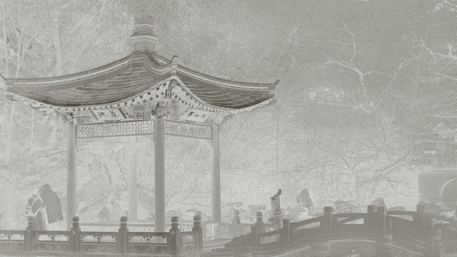 畫風(fēng)古建筑涼亭