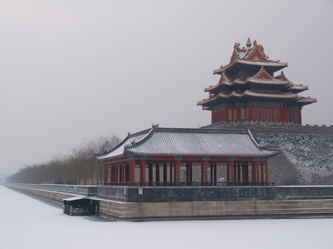 雪后的北京故宮角樓